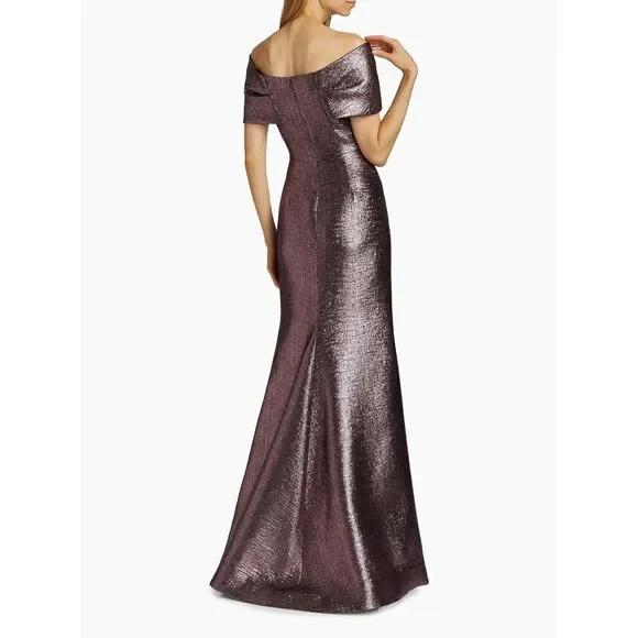 Teri Jon by Rickie Freeman Off-The-Shoulder Metallic Gown Size 6 $580 - Picture 4 of 12
